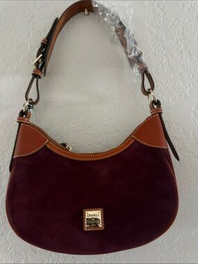 Dooney & Bourke Wine Suede Small HOBO Shoulder Bag with Tan Leather Trim NWT